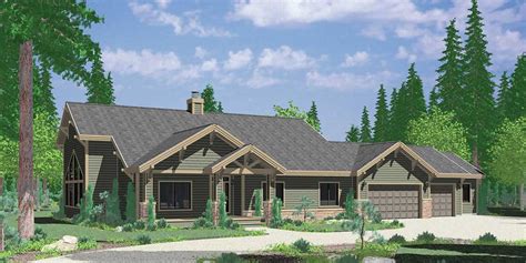 ranch house plan featuring gable roofs