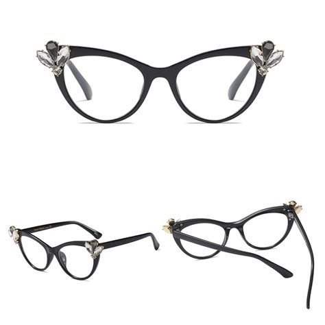 2020 rhinestone cat eye glasses frames for women brand designers sexy