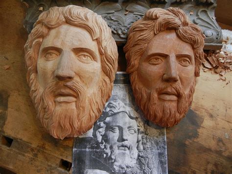 wood carving  stone carving faces