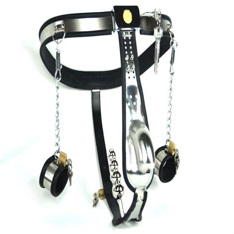 3pcs set stainless steel men chastity belt handcuffs anal plug mans