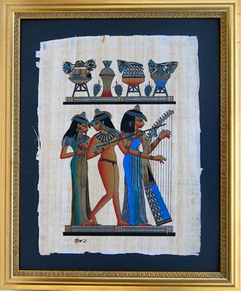 Framed Egyptian Papyrus The Three Musicians