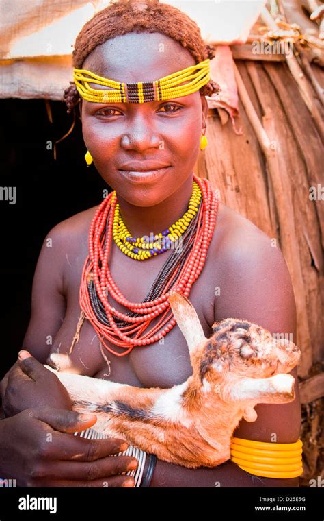 portrait of a galeb dassanech tribeswoman at a tribal village near