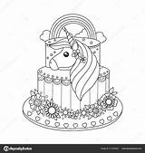 Unicorn Cake Coloring Pages Book Illustration Adult Stock Birthday Cakes Drawing Vector Doodle Handdrawn Style Depositphotos Printable Fun Kids sketch template
