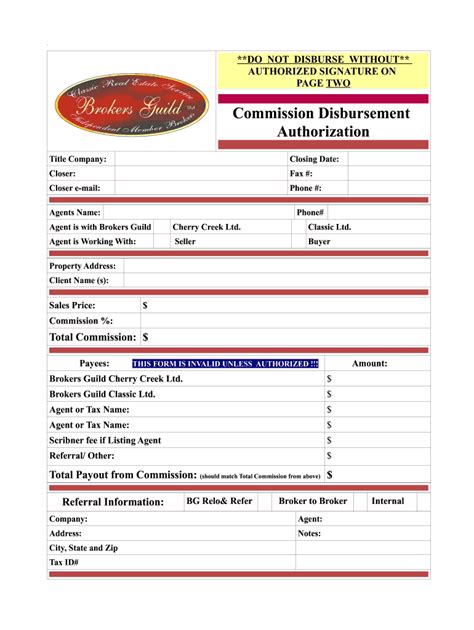 Commission Disbursement Authorization Form Florida Fill Out And Sign