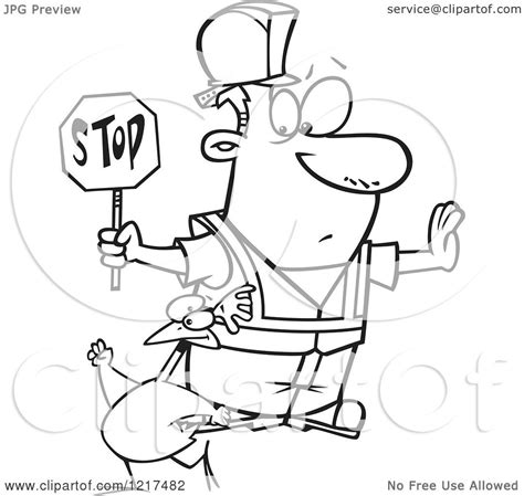 Clipart Of An Outlined Cartoon Road Construction Worker
