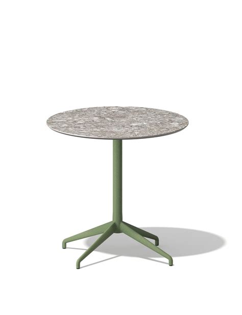 alis runder tisch mit aluminiumsockel und keramikplatte von