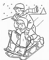 Coloring Winter Pages Sledding Print Kids Color sketch template
