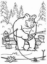 Masha Bear Coloring Pages Printable Rods Fishing Kids Sheet Pages2color Popular sketch template