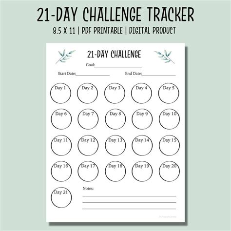 21 day challenge tracker printable habit tracker pdf goal etsy 21