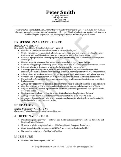 real estate agent resume  sample