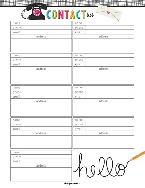 printable phone list template  images   address book