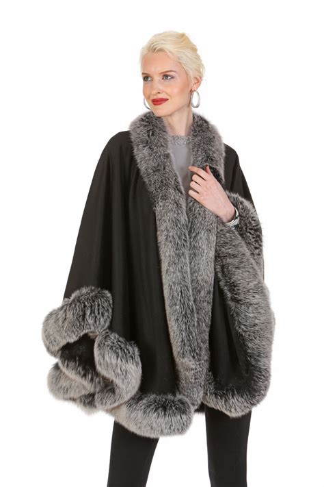 black cashmere cape frost fox trimmed  madison avenue mall furs