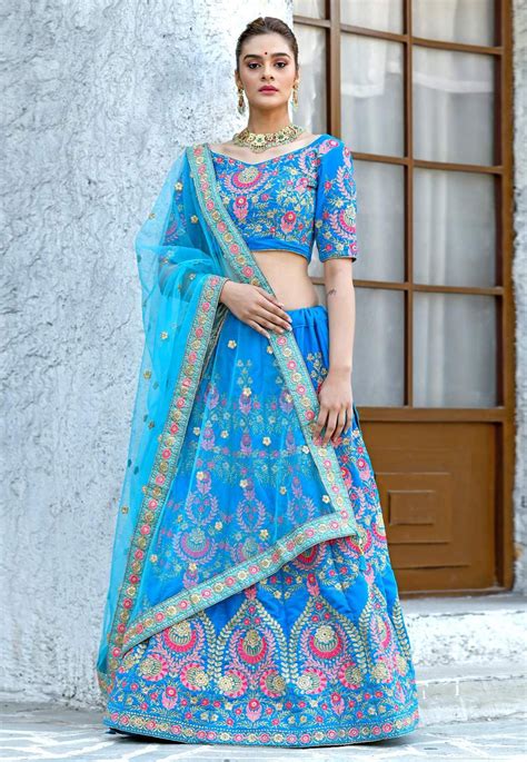 Buy In Uk Usa And Canadasky Blue Velvet Indian Wedding Lehenga Lehenga