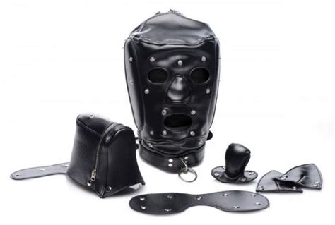 muzzled universal bdsm hood removable muzzle black male