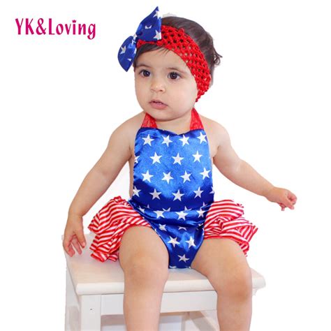 baby girls onesie usa national day clothes ruffle infant romper jumpsuit red stars toddler