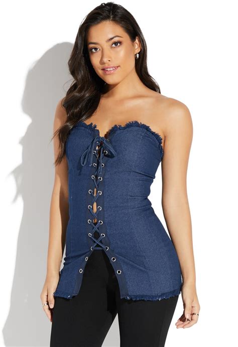 Denim Lace Up Top Denim And Lace Denim Top Tops