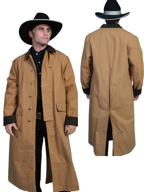 scully rangewear mens brown  cotton long overcoat duster coat  western company