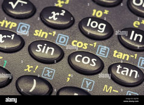 trigonometry functions push buttons  scientific calculator  focus   button stock