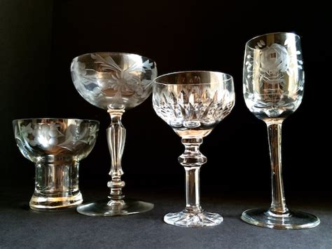 Collection Of 1930s Vintage Crystal Wine And Cordial Glasses