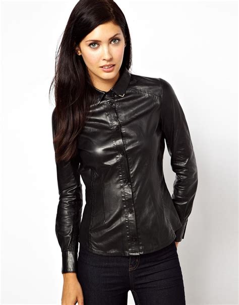 muubaa muubaa azana leather shirt with tipped collar in