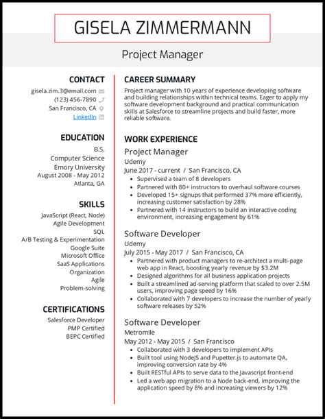 resume template  manager position