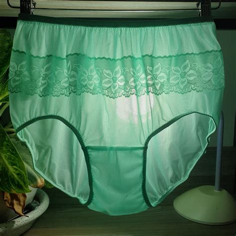 Vintage Sheer Nylon Panties Green Bikini Floral Lace … Gem