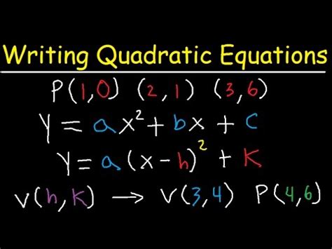 writing quadratic equations functions  vertex standard form