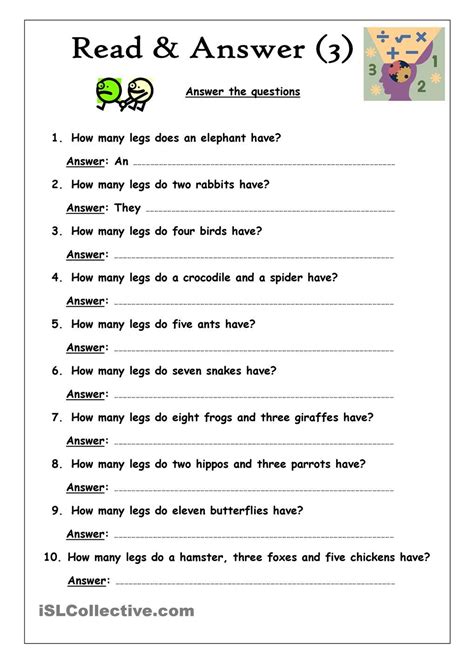 read  answer questions worksheet
