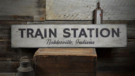 train station wood sign personalized railroad location city