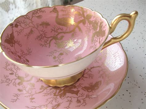 coalport pink  gold tea cup  saucer set pink tea set pink tea