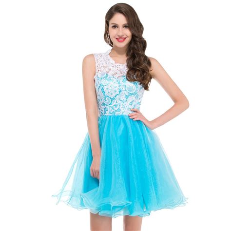 Honey Dress — Elegant Light Blue Lace Homecoming Dress Tulle A Line