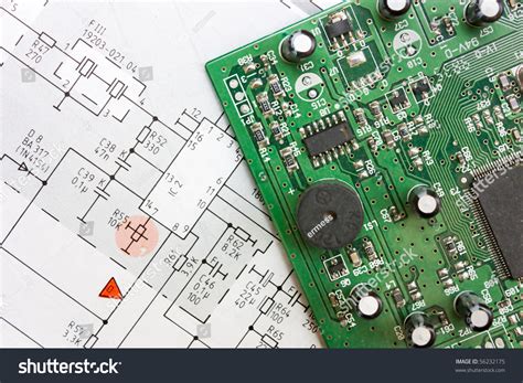 schematic diagram design  electronic circuit  electronic board stock photo