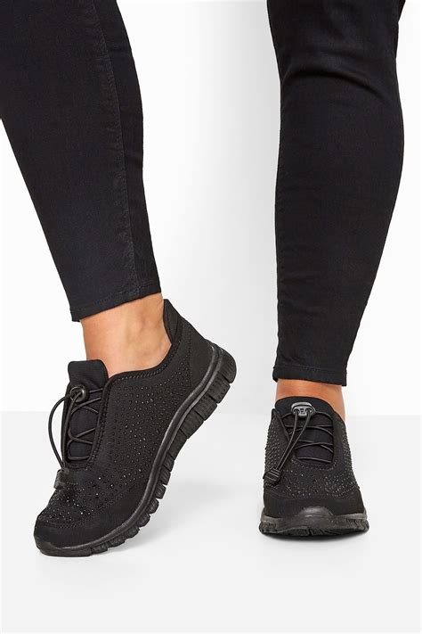 black embellished drawcord trainers  extra wide fit  clothing