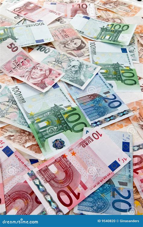 euro banknotes  czech crowns stock photo image  banknotes bank