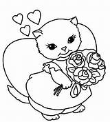 Coloring Valentine Pages Valentines Kitten Simple Kids Flowers Roses sketch template