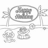 Summer Coloring Happy Pages Holidays Holiday Printable Toddlers Beach Top Family sketch template