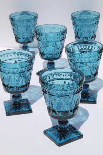 vintage blue glass water glasses  wine goblets park lane colony