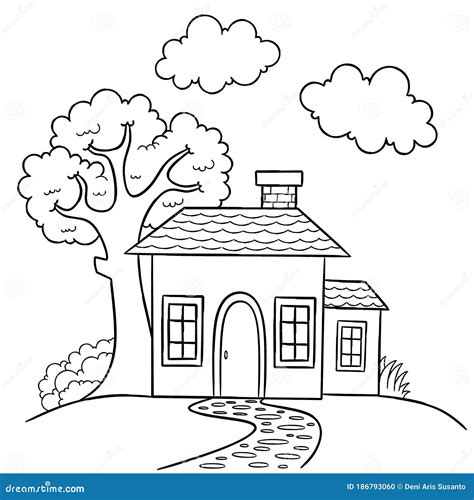 house coloring page   coloring book  kids stock vector