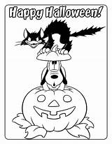 Halloween Coloring Pages Cat Scary Disney Mickey Sheets Kids Friends Pumpkin Color Print Pluto sketch template
