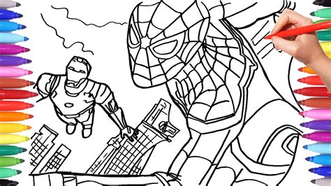 spider man  iron man coloring pages drawing coloring superheroes