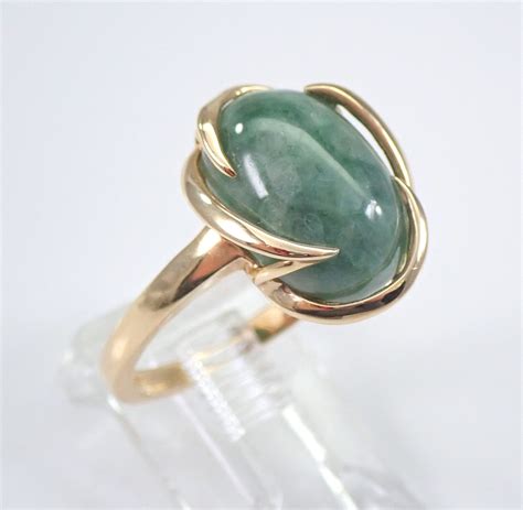 jade ring  yellow gold ring jade solitaire ring engagement promise  hand ring green