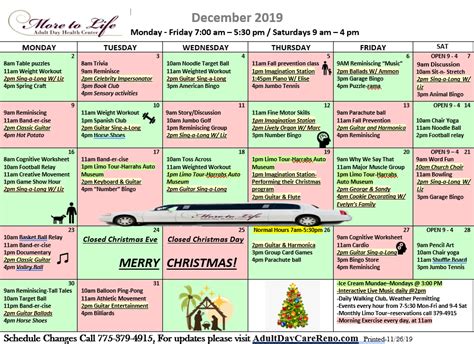 Adult Day Care Calendar More To Life Sparks Nevada