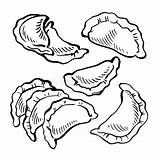 Dumplings Vareniki Dishes Hand Polpette Disegnato Piatti Schizzo Cottura Nazionali Alimento sketch template