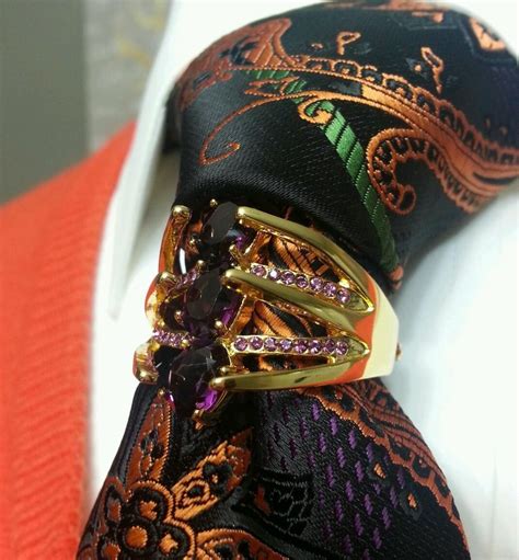 neck tie ring  mikayla tie bling clip swarovski amethyst ring clasp pin gq style mens
