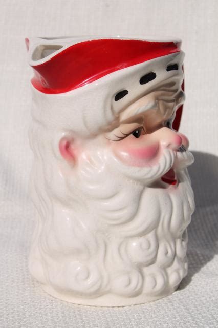 Vintage Christmas Ceramic Santa Face Mini Mugs And Large
