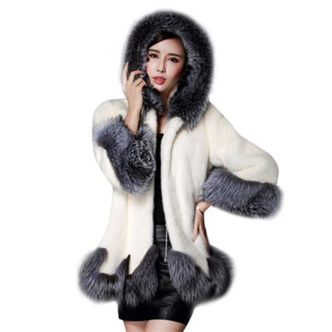 fashion faux fox fur coat  women winter medium long luxury fake fur coats female hooded