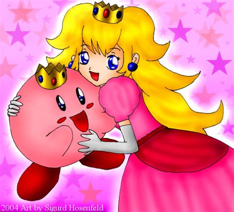 princess peach hugging kirby by sigurdhosenfeld on deviantart