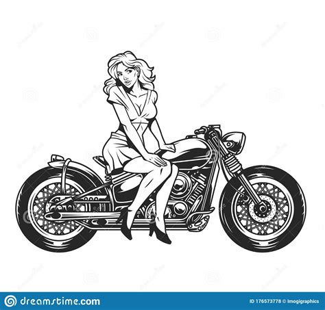 pretty pinup girl sitting on motorcycle stock vector
