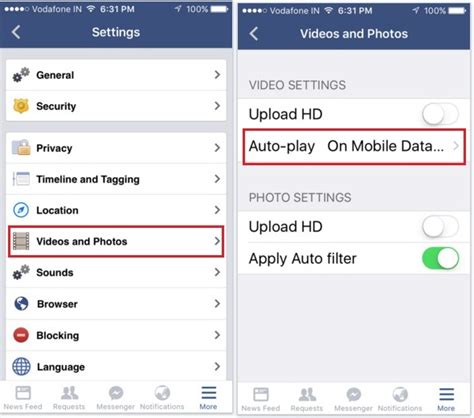 how to turn off autoplay facebook video on iphone app