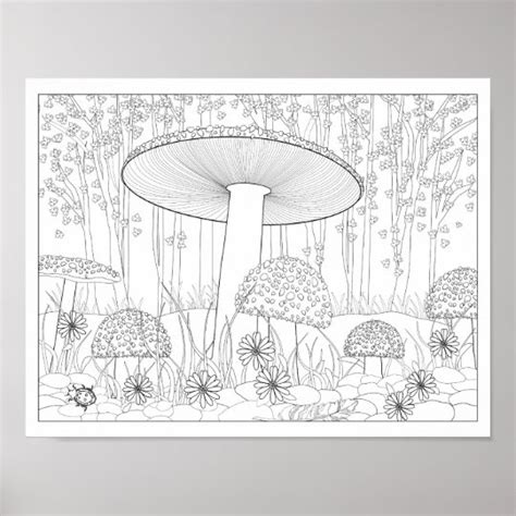 coloring mushroom forest poster zazzlecom